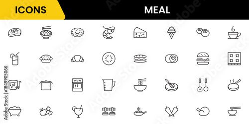 Food icon collection. Containing meal, restaurant, dishes and fruits icon. Vector illustration