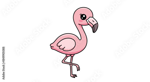 Cute Cartoon Pink Flamingo with Large Expressive Eyes and Comical Design
