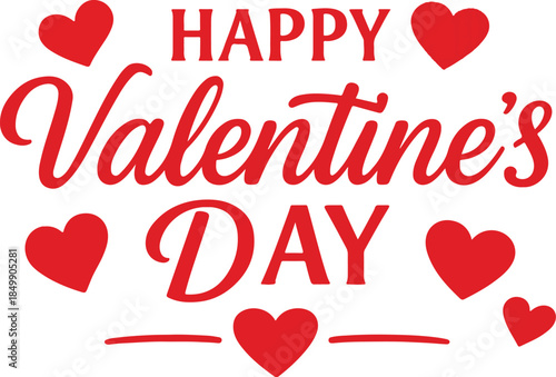 Valentine's Day calligraphy banner with red hearts, isolated on a transparent background ❤️