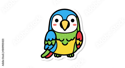 Cute colorful cartoon parrot with expressive eyes and simple design ideal for children's materials