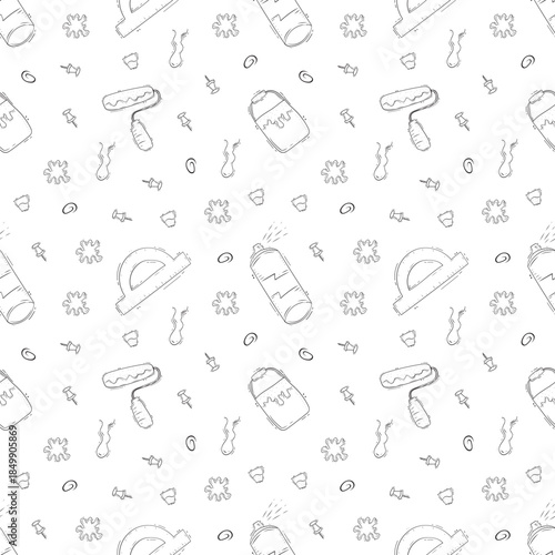 Hand drawn artist tool seamless pattern background