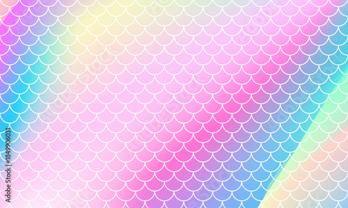 Pastel rainbow mermaid banner soft holographic gradient wave and seamless fish scale pattern texture