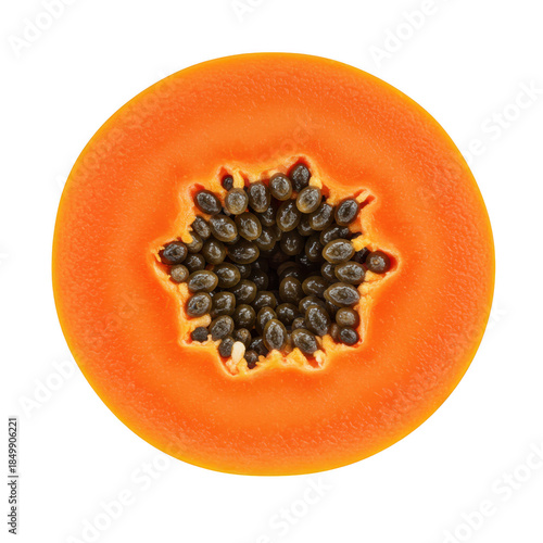 Ripe papaya cross section with seeds isolated on transparent background
