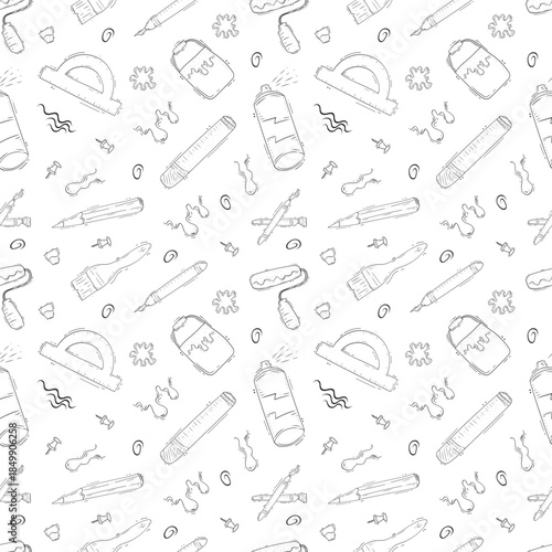 Hand drawn artist tool seamless pattern background