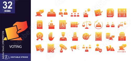 Voting glyph gradient icon set