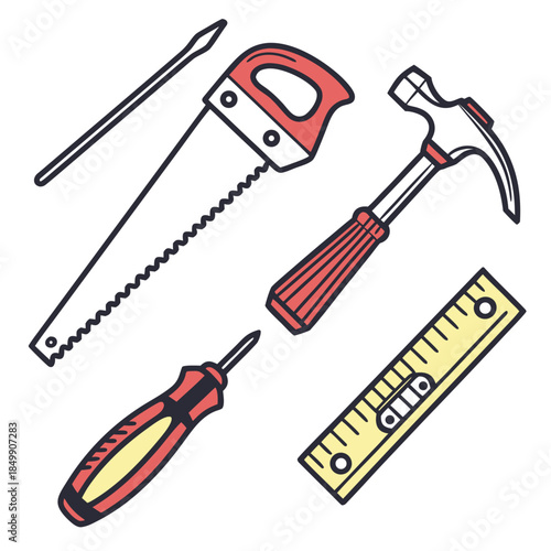 Hand tools collection illustration for diy and construction