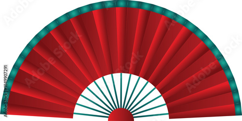 red and teal traditional Chinese fan
