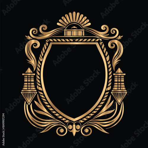 Vector set of gold vintage frames. Elegant element for design in Eastern style, place for text. Floral golden border. Lace illustration for invitations and greeting cards.