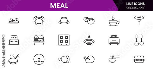 Food icon collection. Containing meal, restaurant, dishes and fruits icon. Vector illustration