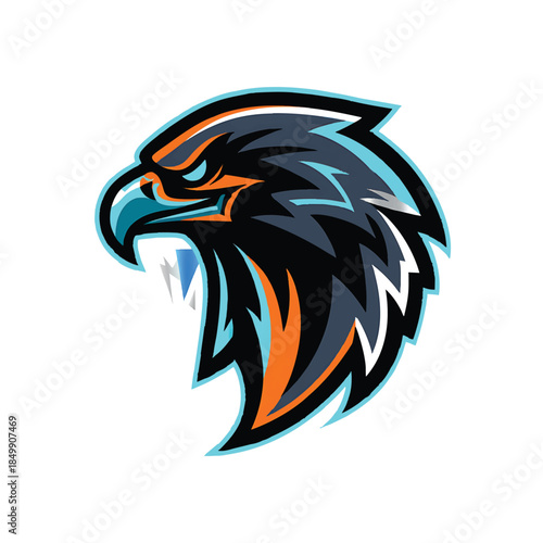 Wallpaper Mural A fierce and aggressive eagle mascot head with vibrant cyan and orange accents ready for esports on white background. Torontodigital.ca