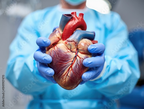 Medical professional holding a detailed heart model