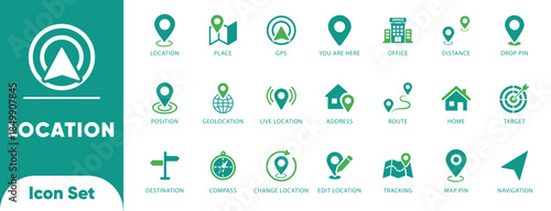 Location and navigation vectors. Features GPS, compass, route, and map pin symbols. Ideal for travel apps, geolocation, and tracking UI.