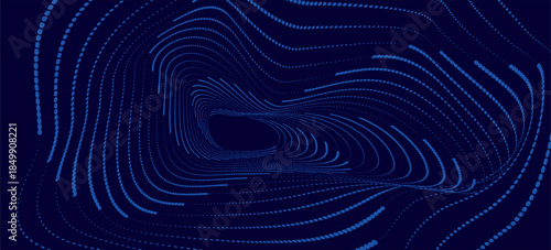 Abstract wireframe torus tunnels. Digital cyberspace in the performance of lines and points.3d rendering