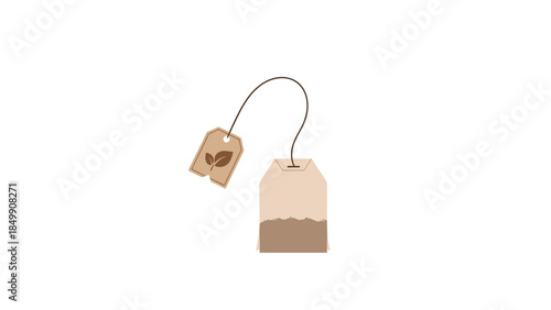 A simple illustration depicts a tea bag with a string and tag, representing a warm beverage and relaxation period.