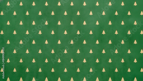 Green tree background with snowflakes, trees, seamless pattern of trees and snowflakes on green background, wrapping paper, pattern with ornaments