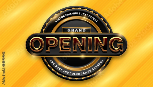 Grand opening luxury gold badge 3d editable vector text effect