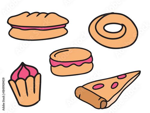 Sweet Bakery Pastry Cartoon Illustration Collection