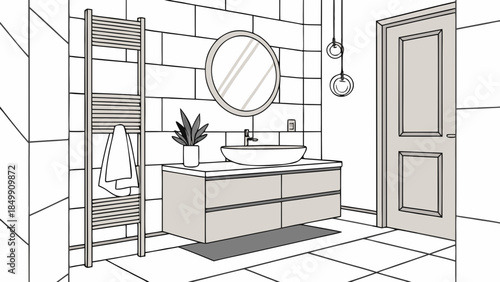 Luxury contemporary home interior design with modern clean bathroom and glass wall decor