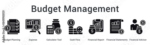 Budget management plans expenses using calculator tools tracking cash flow with financial reports and advisor guidance.