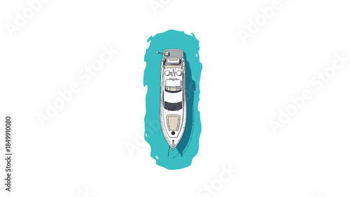 Luxurious modern yacht is viewed from above, showcasing its sleek design and spacious deck for a relaxing maritime experience.