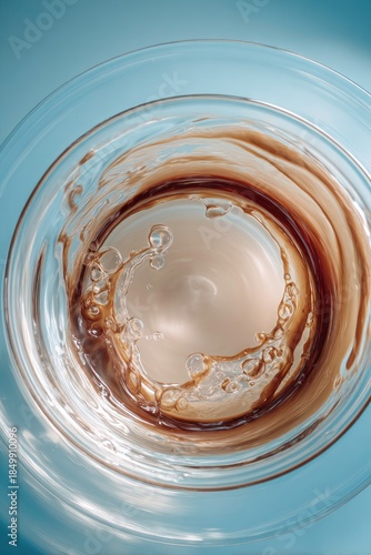 Abstract artwork of liquid swirling in a clear glass container