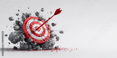 Red arrow hits target, stone fragments fly