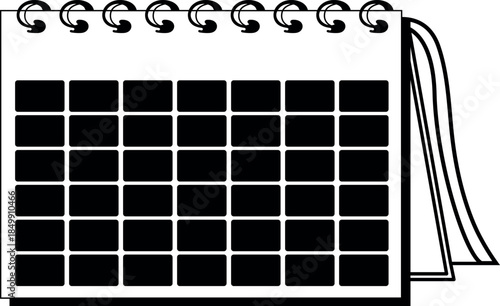 Blank calendar with ring binding and multiple empty date boxes on a white sheet vector illustration for scheduling and planning appointments events or daily tasks