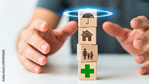 A concept of protecting family health and house safety by insurance