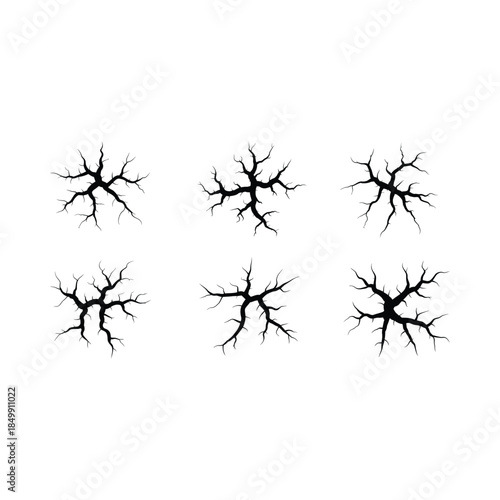 A collection of black cracks resembling lightning or broken surface details