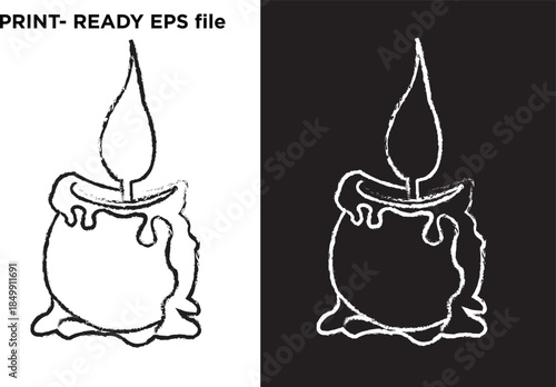 Hand Drawn Candle Sketch Illustration – Grunge Burning Candle Line Art Vector