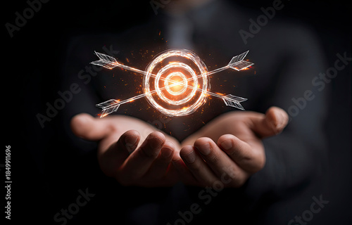 Glowing Target with Arrows in Hands