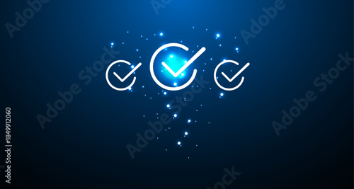 Digital Approval Checkmarks Interface for business technology, software UI, cybersecurity, fintech, compliance, and confirmation concepts.