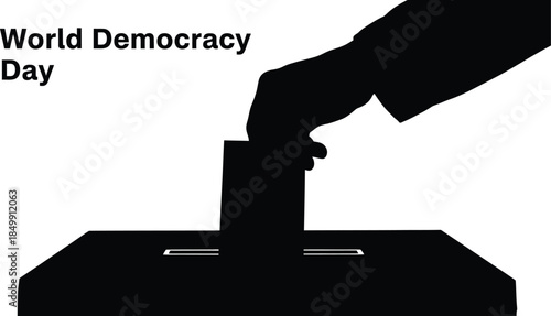 Silhouette of a hand casting a ballot into a box symbolizing world democracy day and civic participation in elections