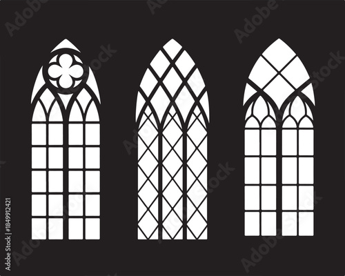 Gothic windows vector illustration collection ornate architectural elements for church and castle projects