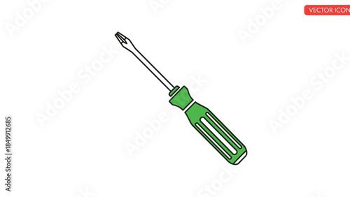 Green Screwdriver with Silver Shaft Illustration.