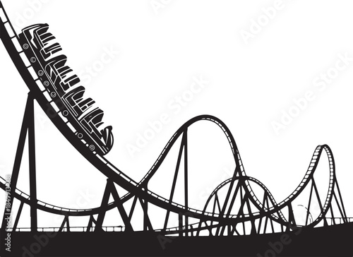Roller coaster in amusement park with thrilling loops and drops, exciting extreme ride for fun and adventure, theme park attraction