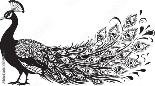 Elegant peacock in black and white