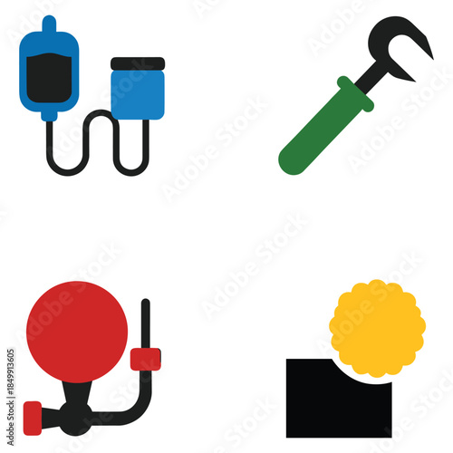 Gas meter valve tools icons set