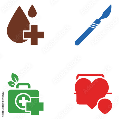 Health and medical icons set on white background