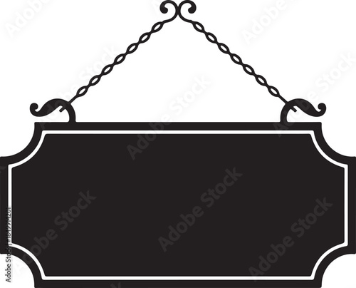 Blank vintage hanging sign icon with chain for messages promotions and announcements empty billboard display