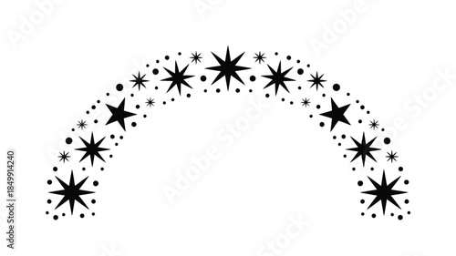 A simple black and white illustration of a star filled arc shape