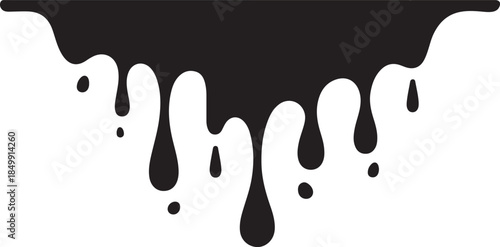 Black dripping liquid paint or slime abstract shape border element on transparent background for abstract themes