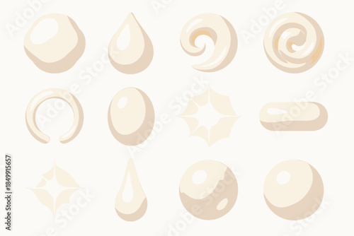 Gentle serene pearl gleam ivory vector cream gradient translucent soft droplet icon