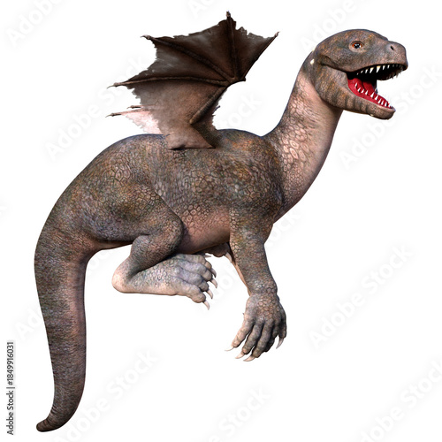 3D Rendering Fairy Tale Dragon on White