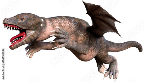 3D Rendering Fairy Tale Dragon on White