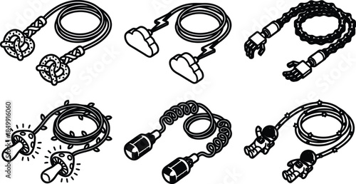 set of various cord and plug designs with different shapes and styles for graphic resources