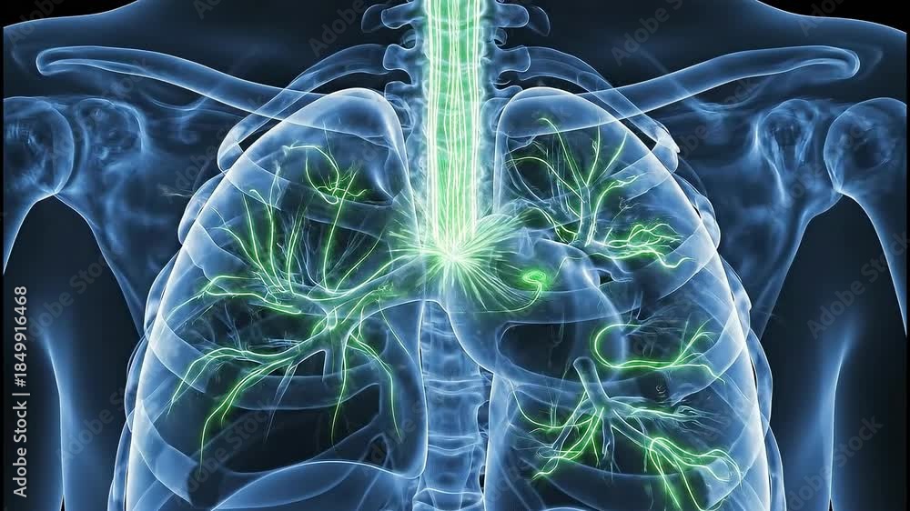 Human Respiratory System XRay Scan with Lungs and Bronchi Highlighted ...