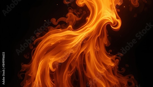Stunning orange fire swirls against a dark backdrop, perfect for dramatic effects and captivating backgrounds, adding intense energy to projects