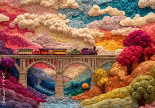 Wallpaper Mural Colorful Train on a Scenic Bridge Landscape Torontodigital.ca