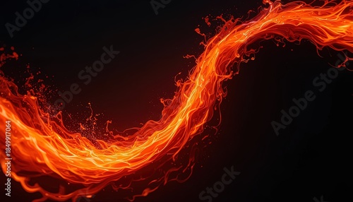 Dynamic fiery energy flow on dark backdrop, perfect for striking presentations and vivid designs that demand attention and evoke passion and excitement